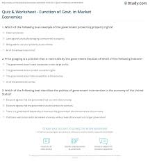 Quiz Worksheet Function Of Govt In Market Economies Study Com