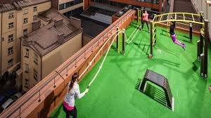 A Rooftop Gym At The Gogo City Fitness Club In Tampere Finland Rooftop Garden Gym Ideas Gym Design