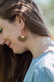 Swingin' Salsa Dancer Earrings in Scarlet W/ Turquoise Enamel Oval & Opal  Chips