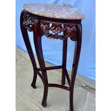 Asian Vintage French Style Pink Marble Rosewood Quarter Round Corner Table For Sale Image 3 Of 13 Table Corner Table Side Table