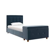 A casual rustic design with a vintage distressed black washed finish. Darci Upholstered Bed With Storage Chest Room Joy Target