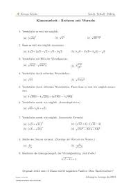 Klassenarbeit Rechnen Mit Wurzeln 0993 Nachhilfe Mathe Klassenarbeiten Mathe Klassenarbeiten