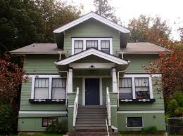 Green White Craftsman Bungalow House Craftsman Home Exterior Craftsman Bungalows Green Craftsman House