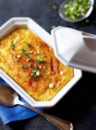 Comforting Grits All Dressed Up As An Elegant Souffle The Rich Flavors Of Gruyere And European Style Butter Only Enhance The Ele Recipes Food Cooking Recipes