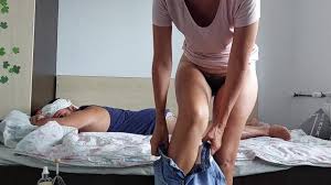 Hot amateur couple erotic massage. Hairy pussy wife, big tits, big ass.