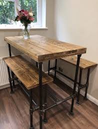 Reclaimed Wooden Breakfast Bar Table Made Using Reclaimed Etsy Wooden Kitchen Table Kitchen Bar Table Breakfast Bar Table