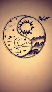 A Freehand Drawing That I Have Recently Done Representing The Yin And Yang Or In This Case The Day And Night His Drawing To Easy Drawings Drawings Moon Tattoo