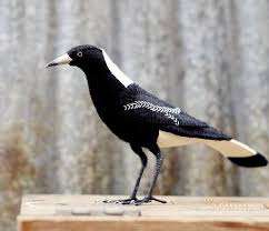 Australian Black Bird With White Wing Tips Australian Madeaustralian Magpie Figurinehand Stitched Using Fabric Animals Fabric Birds Black Bird