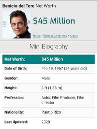 Benicio Del Toro Net Worth In 2021 Film Director Film Producer Richest Celebrities