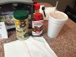 Just One Chocolate Premier Protein Drink And I Put About 1 Tablespoon Of The P2b Powe Chocolate Protein Shakes Premier Protein Iced Coffee Protein Shake Recipe