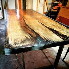 Cypress Slab With Epoxy In The Grooves Steel Legs Barndogmill Gmail Com Resin Furniture Live Edge Wood Furniture Wood Table Design