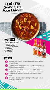 Ingredients 3 4 Cup Peri Peri Sauce 2 Chicken Breasts 2 Cups Pineapple Juice 4 Tbsps Tomato Puree 2 Red Onions 2 Red Stuffed Peppers Sour Chicken