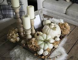 Neutral Pumpkins And Hydrangeas On Coffee Table Fall Thanksgiving Decor Fall Halloween Decor Fall Coffee Table