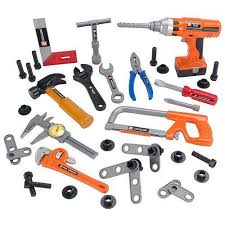 The Home Depot 45 Piece Power Tool Set By Geoffrey 34 95 The Removeable Battery Pack Uses Aa Batteries Power Tool Set Construction Tools Kids Play Kitchen