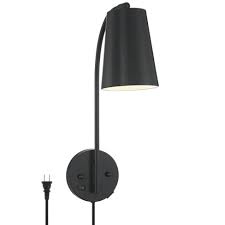 Wall lamp 7 inch, wall lamp with plug in cord, plug in wall sconce with 2 usb port, dimmable wall sconces with fabric linen shade and swing arm, sconces wall. 360 Lighting Modern Wall Lamp With Usb Charging Port Black Plug In Light Fixture Adjustable Shade For Bedroom Reading Living Room Target