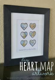 Diy Heart Map Wall Art Project Easy Homemade Anniversary Gift Idea Map Heart Art Map Art Projects Heart Map