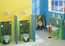 There is a unique and special joy in designing and planning stuff for the little one at your home. Modern Blue Yellow And Green Kids Bathroom For Shared With Double Toilet And Sinks What An Awesome K Kid Bathroom Decor Kids Bathroom Sets Kids Bathroom Design
