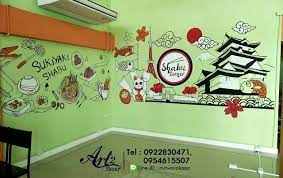 เพ นท ผน ง และวาดภาพตกแต ง เพ นท ร านอาหาร shabu corner สม ทรปราการ การตกแต งผน ง โรงแรม ร านอาหาร