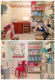We covered the countertop with glass because it's way easier to get glue and sharpies and all craft room makeover has two chandeliers and two crafting chairs covered in fur. Craft Room Makeover From Disaster To Diy Er S Dream Craft Room Design Dream Craft Room Craft Room Storage