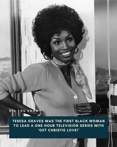 Remembering Teresa Graves on her birthday (Jan 10, 1948 – Oct 10, 2002).  She was the first Black woman to star in her own hour-long drama television  series, 'Get Christie Love!'⁠