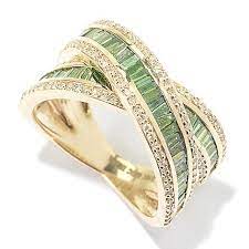 Gems Of Distinction 14k Gold 1 80ctw Baguette Round Fancy Diamond Cross Over Ring On Sale At Evine Com Fancy Diamonds Diamond Cross Diamond