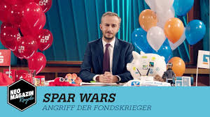 Jan böhmermann begrüßt prominente gäste und beschäftigt sich satirisch, intelligent und humorvoll mit dem zeitgeschehen im neo magazin royale. Spar Wars Angriff Der Fondskrieger Neo Magazin Royale Mit Jan Bohmermann Zdfneo Archiv Community Tomorrow