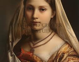 Angelic Woman Portrait Vintage Oil Painting Antique Female Print for  Classic Home decor Printable Wall Art Instant Digital Download N135