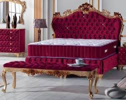 Tufted atomic red fabric upholstered full platform bed frame with wood slats. Casa Padrino Baroque Double Bed Bordeaux Red Gold Ornate Velvet Bed With Rhinestones And Mattress Complete Set