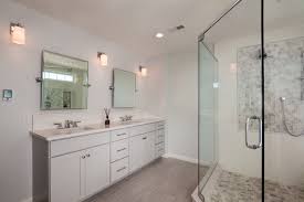 Bathroom double sink vanity with small make up area in its central part. Narrow Depth Double Vanity Transitional Bathroom Philadelphia By Custom Craft Design Build Remodel Houzz Au
