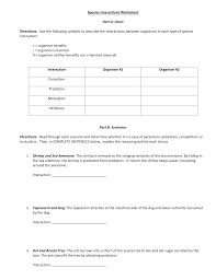 Species Interaction Worksheet