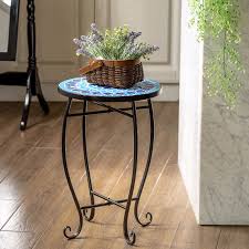 Mosaic accent table,stained flower stand,14 round side table,outdoor end table,wrought iron furniture,for your patio, lawn, garden or home décor (green, 9.06 x 9.06 x 20.47 inches) dali 5 piece patio dining set outdoor furniture, deep cushioned aluminum swivel rocker chair set with 46 inch round mosaic tile top aluminum table. Mosaic Garden Stool Seat Accent End Table Porch Deck Balcony Patio Plant Stand Benches Stools Furniture