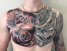 25 beautiful blue rose shoulder tattoos. Dove Rose Tattoo On Man Chest By Tattoo Mini