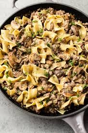 Egg noodles, tomato sauce, ground beef and cheese. Easy Ground Beef Stroganoff Salt Lavender
