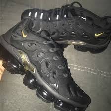 An air max plus upper, constructed from black. Nike Shoes Nike Air Vapormax Plus Black Metallic Gold Poshmark