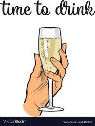 Hand Holding A Glass Of Champagne Wine Vector Illustration Sketch Drawn Isolated On A White Background Hand Wine Glass Drawing Artistic Motivation Wine Art