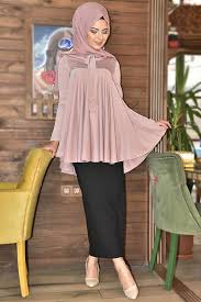 Yaka Bagcikli Simli Tunik Pudra Mrg 11087 Musluman Modasi Islami Moda Moda Stilleri