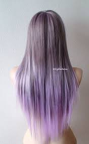 Pastel Lavender Ombre Wig Long Straight Hair Long Side Bangs Etsy Straight Hairstyles Lavender Hair Brown Ombre Hair Color