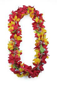Hawaii Luau Party Artificial Fabric Plumeria Flower Lei Red Yellow