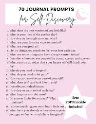 The journal cover page, 31 pages with prompts, and three extra lined pages without prompts all follow in the same pdf. 70 Journal Prompts For Self Discovery Free Pdf Printable Worksheet