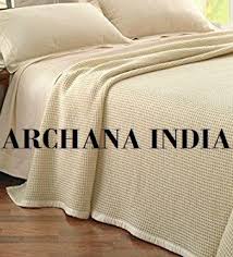 Full queen size acrylic blanket with a neutral beige finish and glossy satin trim. Woven Cotton Blankets With Satin Trim Archana India Cotton Blankets Woven Blanket Thermal Blanket