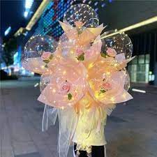 This should give you an idea: Led Luminous Balloon Rose Bouquet In 2021 Balloon Bouquet Balloon Flowers Balloon Bouquet Diy