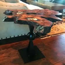Modern rustic decor at it's best. Live Edge Redwood Burl End Table With Stone And Copper Inlay By Natural Wood Edge Creations By Rick Griggs Seen At Creator S Studio Scottsdale Wescover