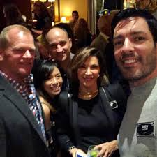 Found the squad at the Discovery Inc party with Drew Scott and David  Visentin. Thanks for taking this photo of all of us, Mike Holmes!