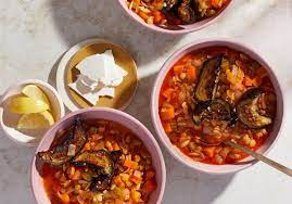 Lentil And Orzo Stew With Roasted Eggplant Recipe Roasted Eggplant Recipes Eggplant Recipes Vegetarian Entrees