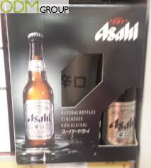 on pack promotion glasses free with asahi beer beer drink display drinks brands