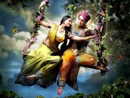 Radha And Krishna On Their Swing Amid The Gardens And Flowers Krishna Flute Lord Krishna Wallpapers Krishna Wallpaper