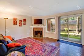 However, angular positioning uses up more space. Interior Of A Living Room With Fireplace And Exit To The Backyard Stock Photo Picture And Royalty Free Image Image 95719861
