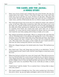 Once there lived a camel and a jackal. Grade 3 Common Core Reading The Camel And The Jackal A Hindu Story