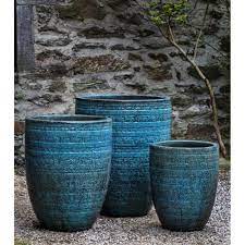 Outdoor ceramic pots, ceramic planter, glazed pots, flower pots, garden flower pots gw1177 set3. Large Sari Striped Planter Weathered Copper Kinsey Garden Decor
