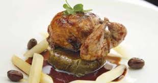 Caille Farcie Rotie Boulgour En Feuille De Vigne Jus Au Miel De Crete Et Olives Restaurant Mavrommatis Gastronomie Caille Farcie Traiteur